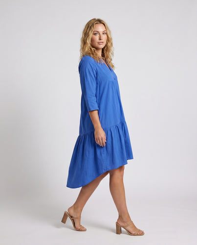 Damen lockeres Kurzarm-Kleid mit Volant R&B