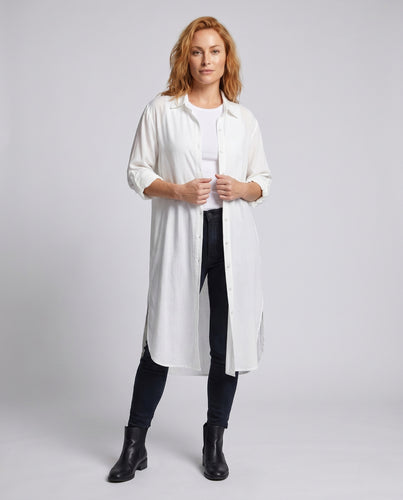 Damen Modische Langarmhemdjacke mit seitlichen Schlitzen R&B