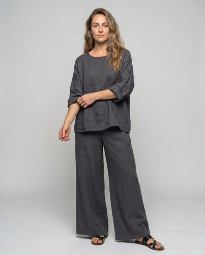 Damen Zweiteiliges Leinen-Outfit mit weitem Schnitt R&B