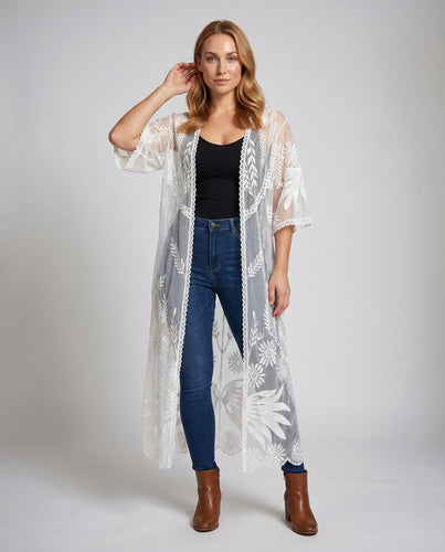 Damen elegante strandtunika mit floralen Stickereien R&B