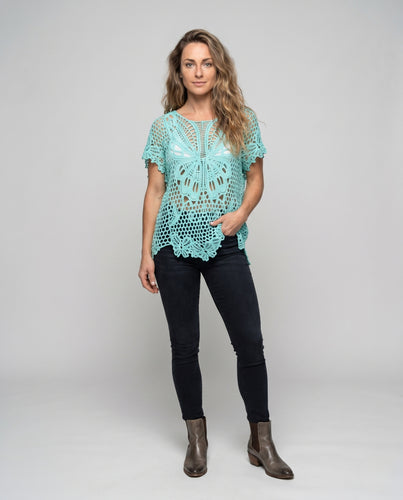 Damen gehäkelte Strandbluse mit kunstvollen Schmetterlings-Design R&B