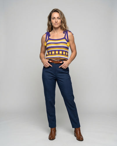 Damen gehäkeltes Bustier mit bunten Blumenapplikationen R&B