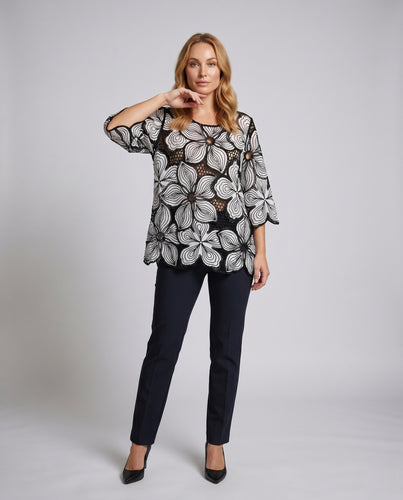Damen Häkelbluse mit floralem Design und durchbrochenen Elementen R&B