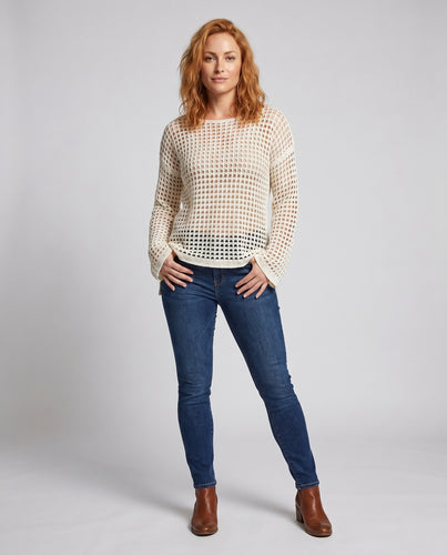 Damen Häkelpullover mit luftiger Struktur und weitem Schnitt R&B