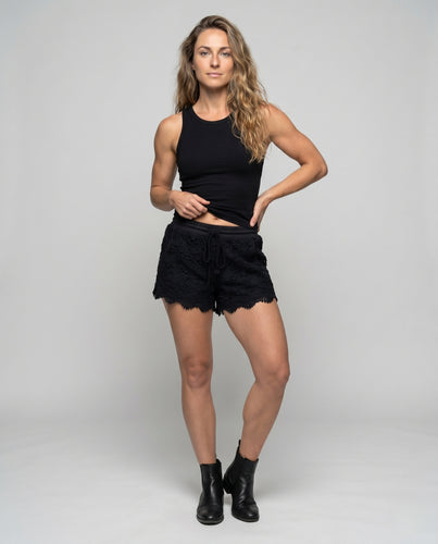 Damen Häkelshorts mit verstellbarem Bund und schickem Saum R&B