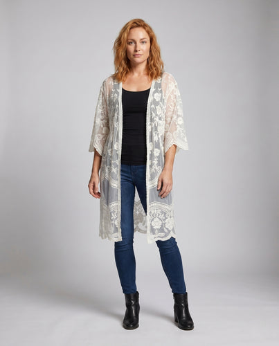 Damen transparente Häkelrobe mit floralen Mustern R&B