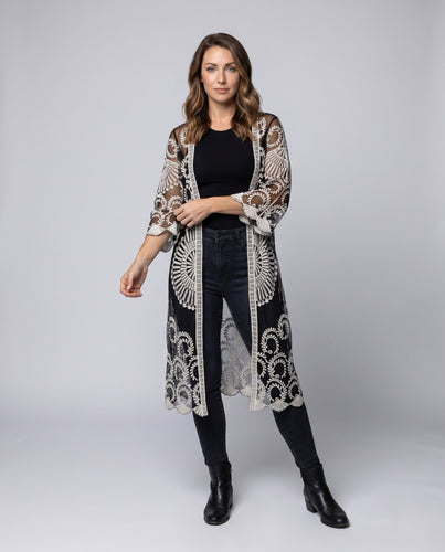 Damen transparente Häkelrobe mit romantischem Design R&B