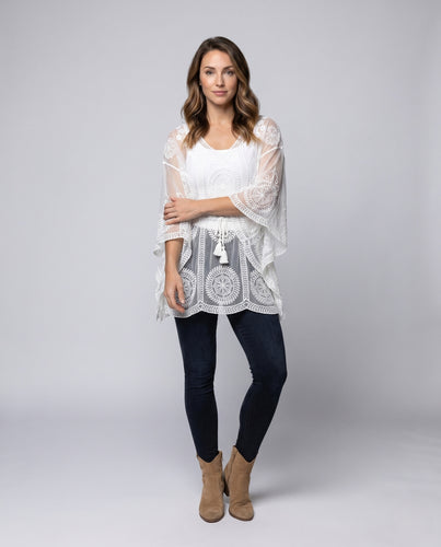 Damen transparente Häkelrobe mit romantischen Blumendetails R&B