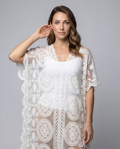 Damen Transparente Sommerrobe mit kunstvollem Häkelmuster R&B