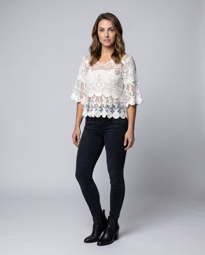 Damen transparente Spitzenbluse mit romantischen Mustern R&B