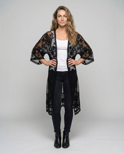 Damen transparente Spitzenjacke mit floralen Mustern R&B