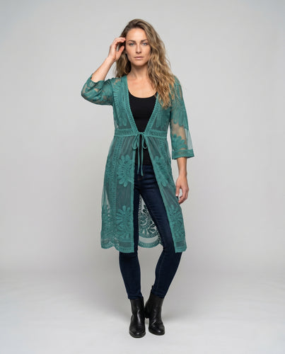 Damen transparente Spitzenrobe mit floralen Applikationen R&B