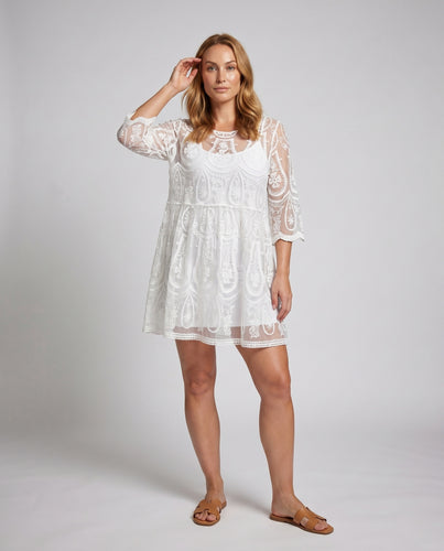 Damen transparenter Kaftan aus feiner Spitze mit floralen Akzenten R&B