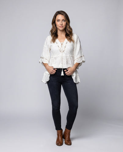 Damen Elegante und verspielte Bluse mit Stickerei R&B