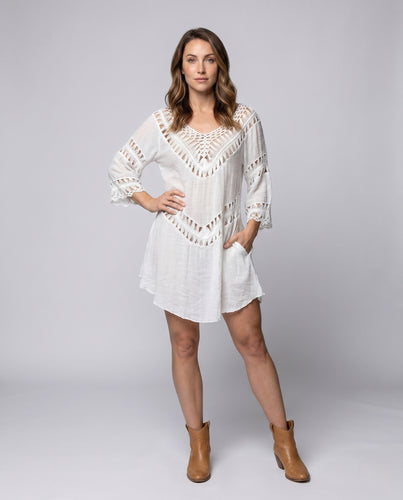 Damen Strandkleid mit Häkel-Detaillierung R&B