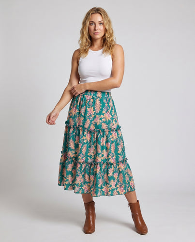 Damen Boho-Rock mit Volants und Blumenmuster R&B