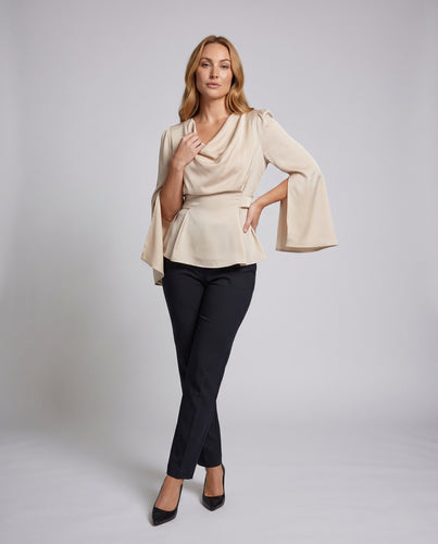 Damen elegante Bluse mit schwingenden Ärmeln R&B
