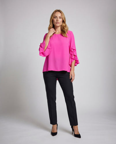 Damen elegante Bluse mit voluminösen Rüschenärmeln R&B