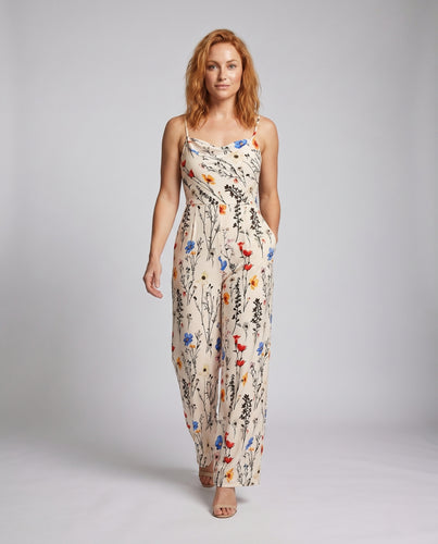 Damen eleganter Floral-Jumpsuit mit weitem Bein R&B