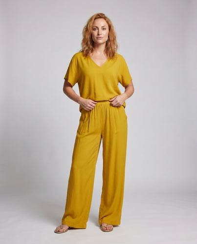 Damen elegantes Freizeit-Set mit V-Ausschnitt und weiten Hosen R&B