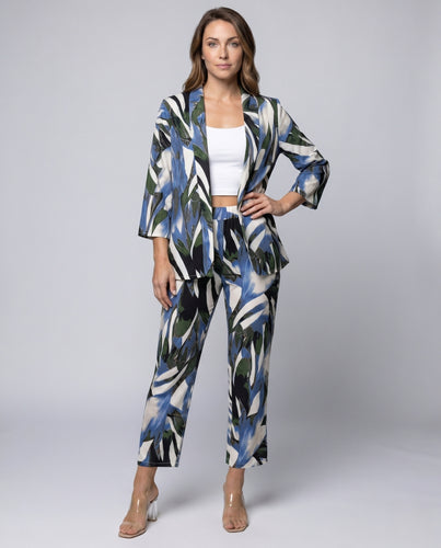 Damen elegantes Set mit floralem Blazer und passender Hose R&B