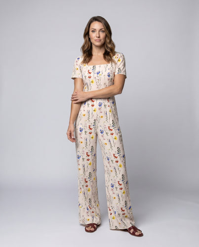 Damen floralen Jumpsuit mit quadratischem Ausschnitt und Puffärmeln R&B