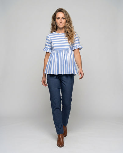 Damen gestreifte Bluse mit Puffärmeln R&B