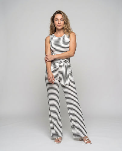 Damen gestreifter Jumpsuit mit Taillenschnürung R&B