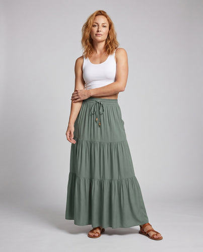 Damen Maxi-Rock mit elastischem Bund und gestuftem Design R&B
