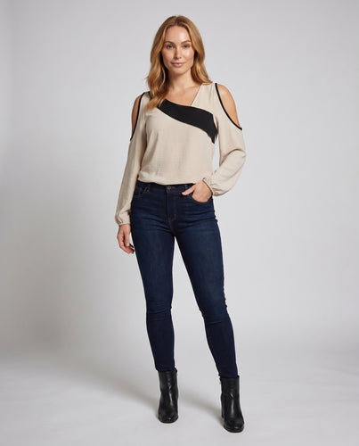 Damen Mode-Bluse mit asymmetrischem Schnitt und schulterfreiem Design R&B