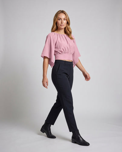 Damen modisches Cropped-Blusenoberteil mit weiten Ärmeln R&B
