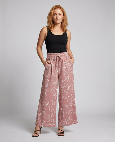 Damen Palazzo-Hose mit hohem Bund und künstlerischem Muster R&B