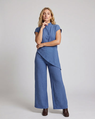 Damen weites Jumpsuit Set mit asymmetrischem Design und schickem Kragen R&B