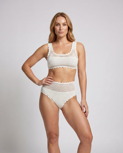Damen Häkel-Bikini-Set mit hohem Bund und romantischem Wellenmuster R&B