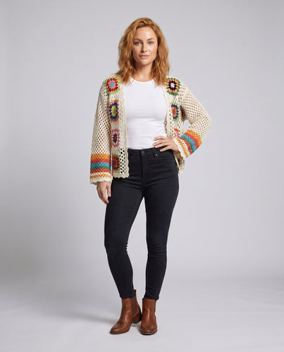 Damen Häkeljacke mit buntem Muster R&B