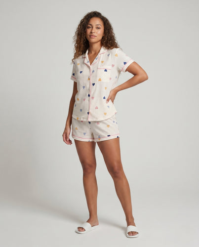 Damen Nachthemd-Set aus atmungsaktivem Baumwollmaterial mit farbenfrohen Herzmotiven R&B