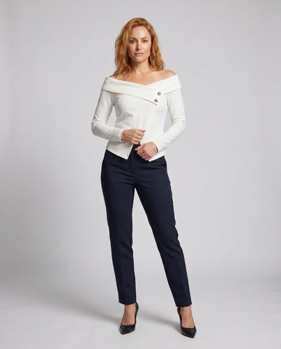 Damen Bluse mit schickem Off-Shoulder Design und eleganten Knopfdetails R&B