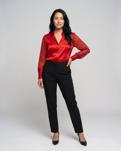 Damen Elegante Bluse mit transparenten Puffärmeln und klassischen Knopfdetails R&B