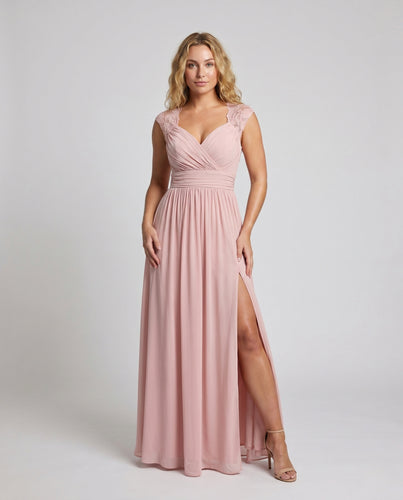 Damen Elegantes Abendkleid mit Spitzenapplikationen und hohem Schlitz R&B