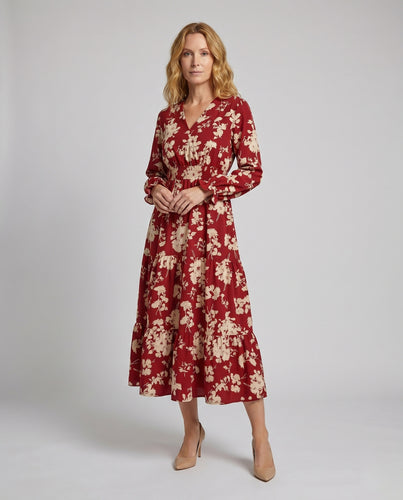 Damen Florales Maxikleid mit voluminösen Ärmeln und schwingendem Saum R&B