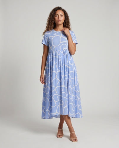 Damen Maxi-Kleid mit modernem grafischem Muster und fließendem Schnitt R&B