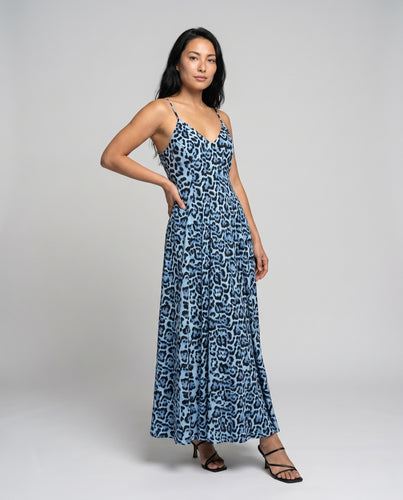 Damen Maxi-Kleid mit tiefem V-Ausschnitt und elegantem Leopardenmuster R&B