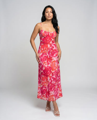 Damen Maxi-Kleid mit zarten Rüschendetails und floralem Muster R&B