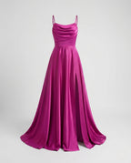 Damen Maxikleid mit elegantem Schlitz und fließendem Satinmaterial R&B