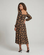 Damen Maxikleid mit tailliertem Schnitt und floralen Rüschendetails R&B