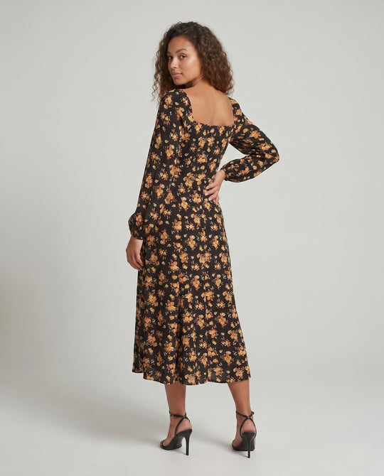 Damen Maxikleid mit tailliertem Schnitt und floralen Rüschendetails R&B