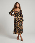 Damen Maxikleid mit tailliertem Schnitt und floralen Rüschendetails R&B