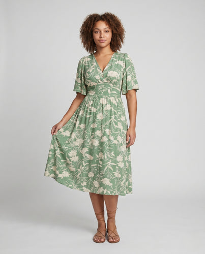 Damen Midi-Kleid mit floralem Muster und schwingendem Saum R&B