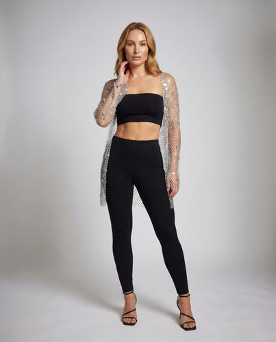 Damen Crop-Top mit transparenten Ärmeln und Minirock R&B