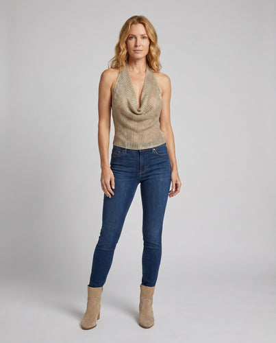 Damen Glamouröses Top mit tiefem Ausschnitt und metallischem Finish R&B